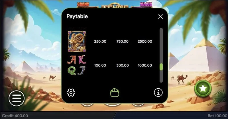 Temple of Treasures – прозорец Buy Feature за закупуване на бонус